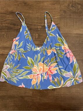 Blue Floral Spaghetti Strap Crop Top